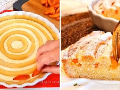 Открытый пирог с абрикосами и творогом