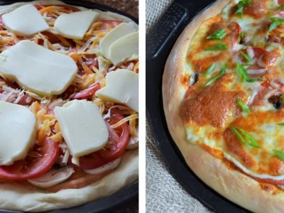 Открытый пирог с фаршем и грибами