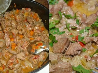 Печень с овощами