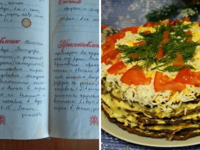 Печеночный торт с чесноком и морковью