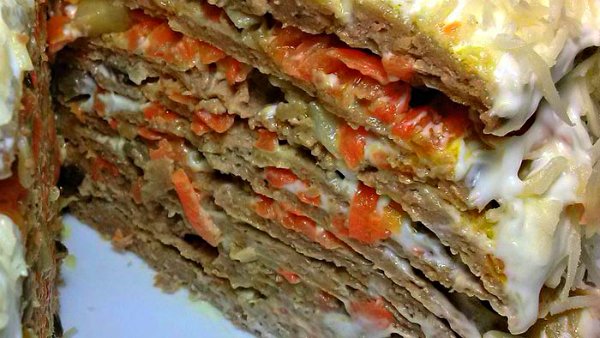 печеночный торт с грибами