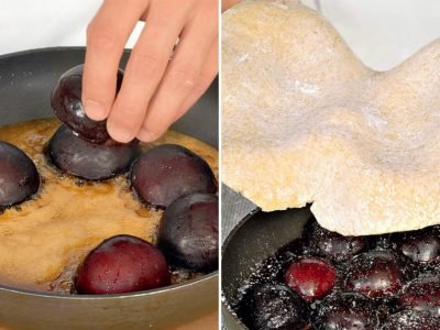 Перевернутый пирог со сливами