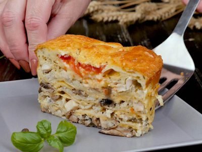 Ленивый пирог из лаваша с грибами и курицей