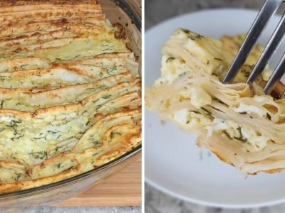 Пирог из лаваша с творогом и зеленью «‎Гармошка»