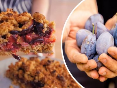 Пирог из овсяных хлопьев со сливами