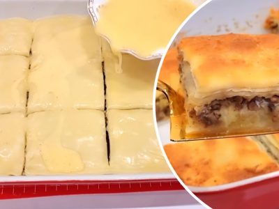 Мясной пирог-минутка: целый противень за полчаса