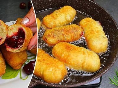 Жареные пирожки с вишней на кефире без дрожжей