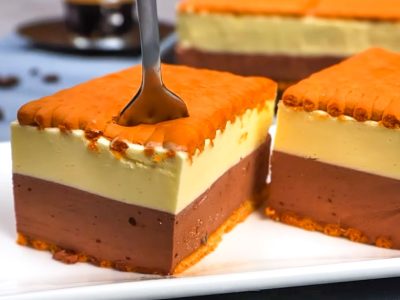 Пирожное без выпечки из печенья и двух видов крема