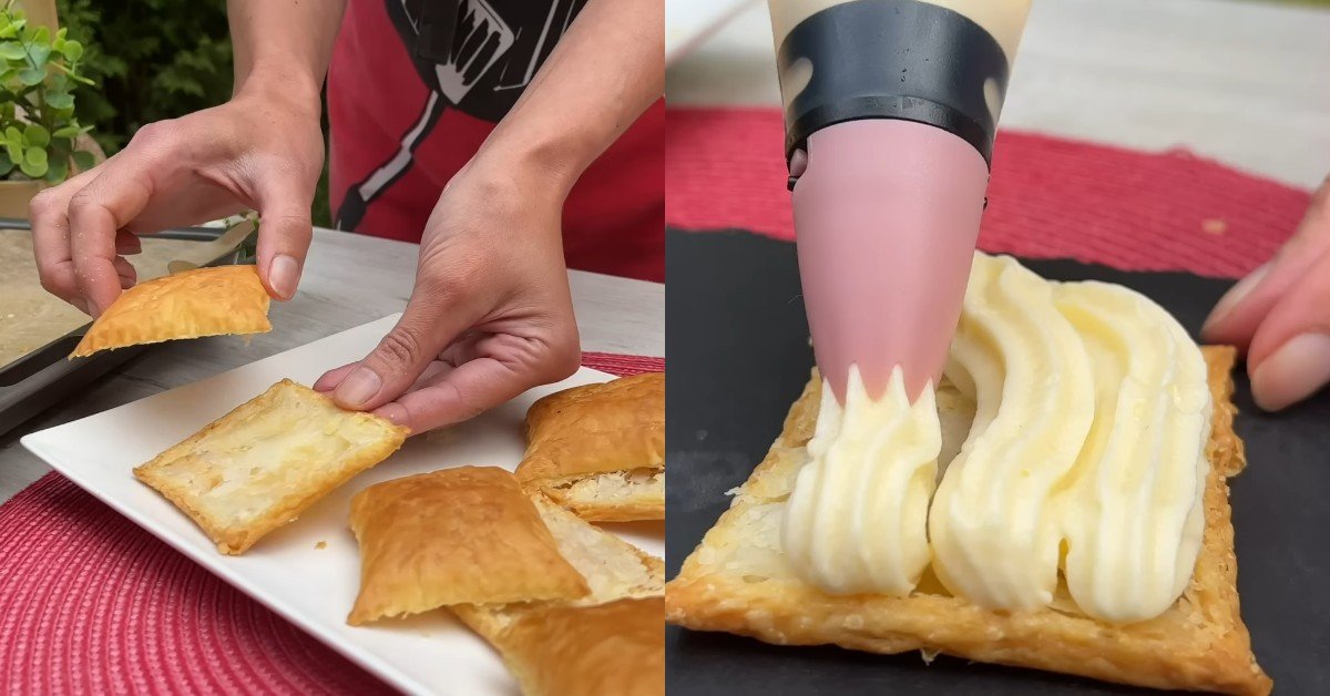 пирожное из слоеного теста с заварным кремом