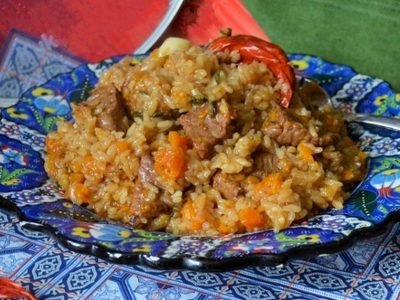 Плов с говядиной и тыквой