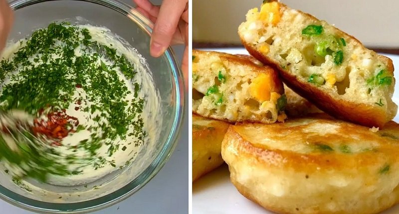 приготовление оладьев с зеленью