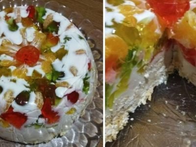 Простой торт с желе и фруктами