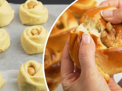 Пышные булочки с яблоками