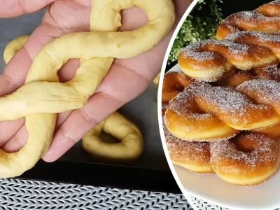 Пышные пончики на дрожжах в форме косички