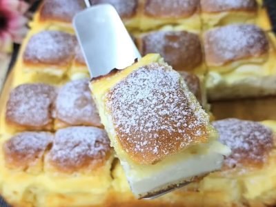 Пышный пирог с творожным кремом