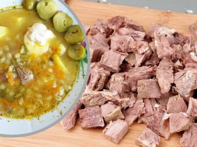 Рассольник с говядиной и перловкой