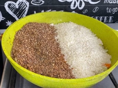 Рис с гречкой и курицей