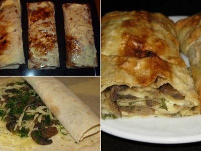 Рулет из лаваша с грибами