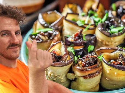 Рулетики из баклажанов с орехами и черносливом