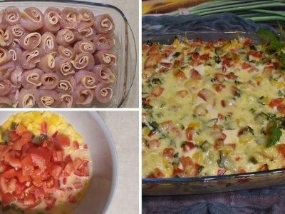 Рулетики из куриного филе с начинкой, запеченные с овощами