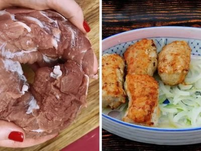 Мясные рулетики на луковой подушке