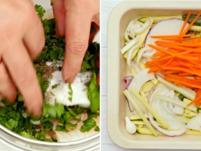 Рыба на овощной подушке