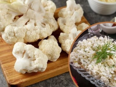 Салат из сырой цветной капусты с огурцами