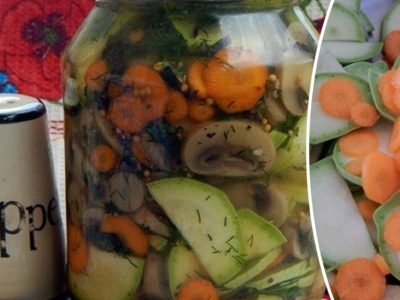 Яркий салат из кабачков и шампиньонов на зиму