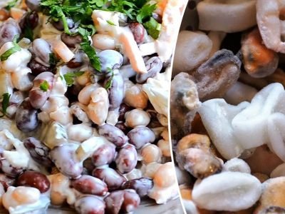 Быстрый салат из морепродуктов и фасоли