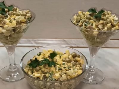 Классический салат из печени трески