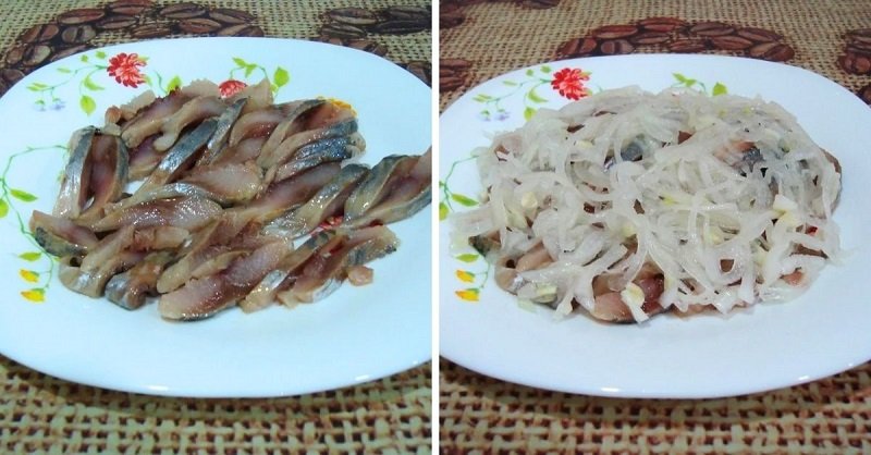 нарезка лука и сельди