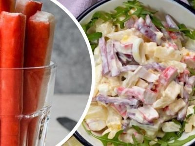 Салат с ананасами и крабовыми палочками