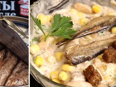 Салат с фасолью и шпротами