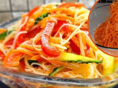 Освежающий салат с фунчозой и овощами: постный рецепт