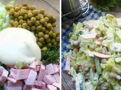 Салат с колбасой и огурцами