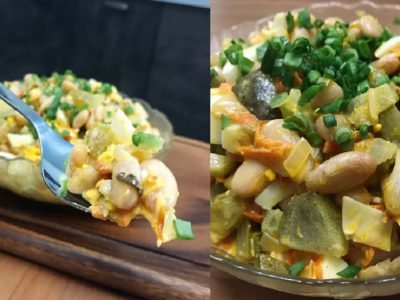 Салат с консервированной фасолью и огурцом