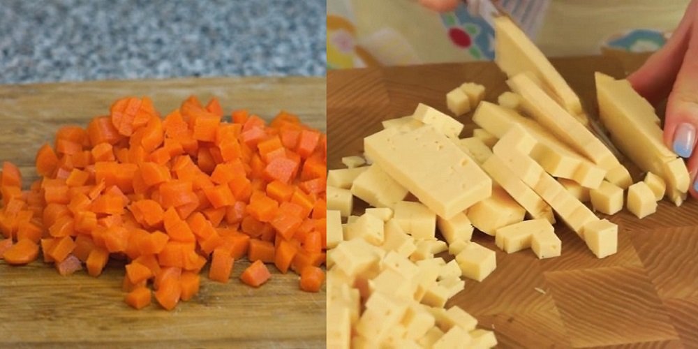 сыр и морковь кубиками