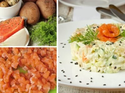 Салат с семгой и перепелиными яйцами