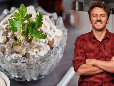 Салат с языком и огурцами от Евгения Клопотенко