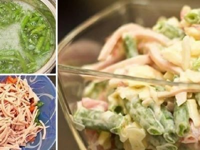 Салат со стручковой фасолью и ветчиной