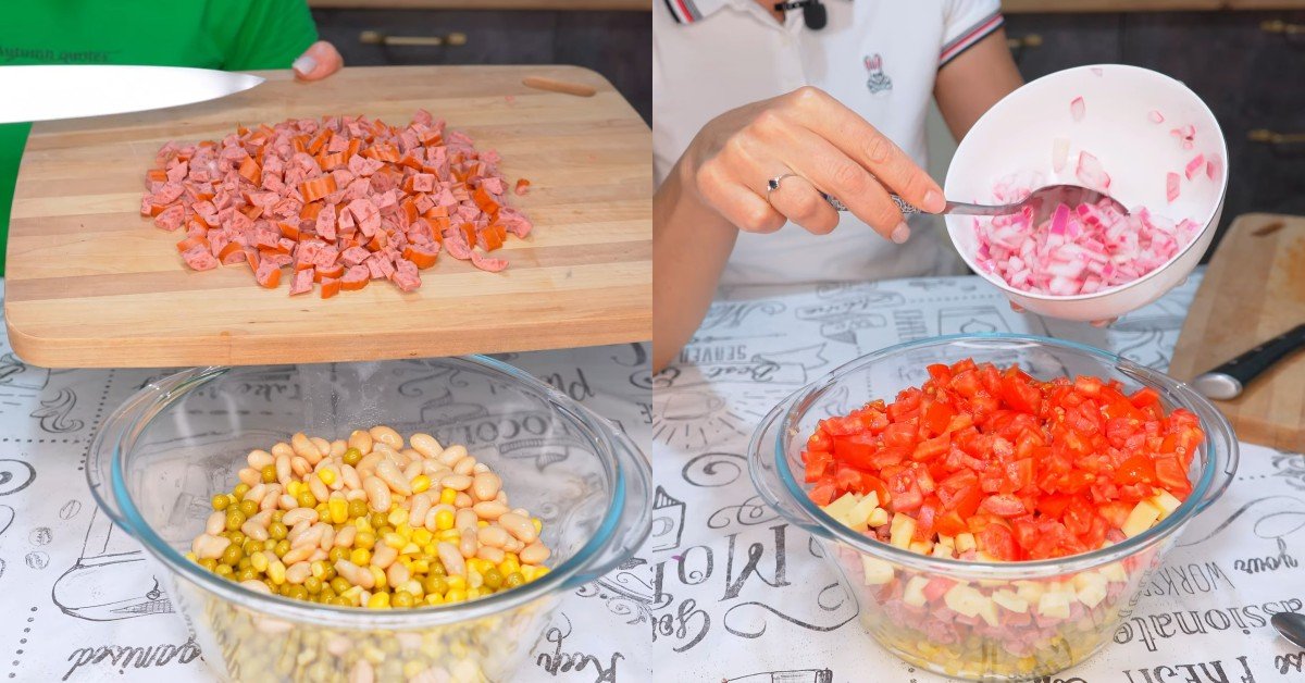 салат с горошком и колбасой