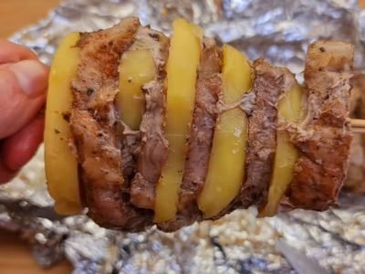 Шашлык из картошки с мясом в духовке