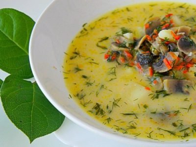 Сырный суп с грибами