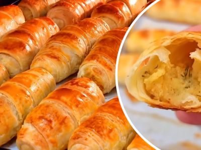 Слоеные пирожки с картошкой в виде рогаликов