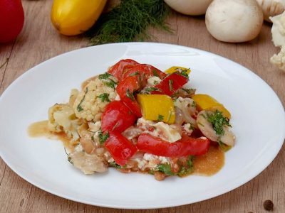 Соте из овощей с фасолью и тофу