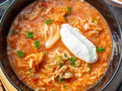 Суп с фаршем, капустой и рисом