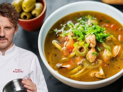 Легкий суп с мидиями и лапшой от Клопотенко