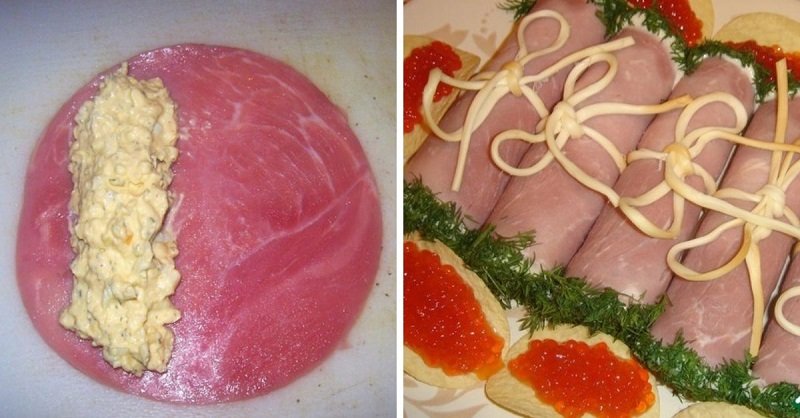 формирование закуски из ветчины