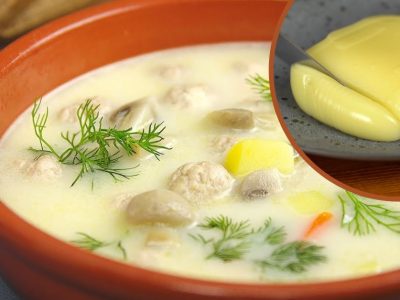 Сырный суп с грибами и фаршем