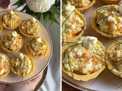 Тарталетки с плавленым сыром и яйцом